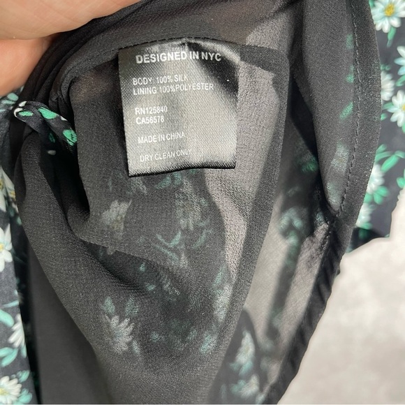 Intermix Floral Long Sleeve Silk Tiered Dress In Black Green Women's Size 2 - Picture 9 of 13